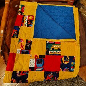 School House Classroom Bus Patchwork Quilt Machine Quilted lap throw ABC